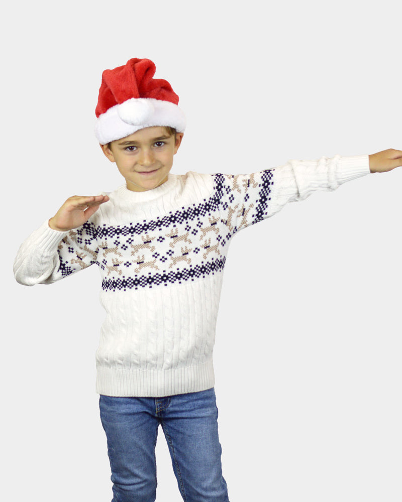 Pull de Noël Enfant Femme Blanc Chic Alaska