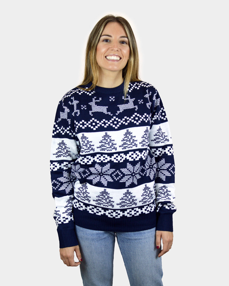 Pull de Noël Femme et Enfants Bleu Pôle Nord