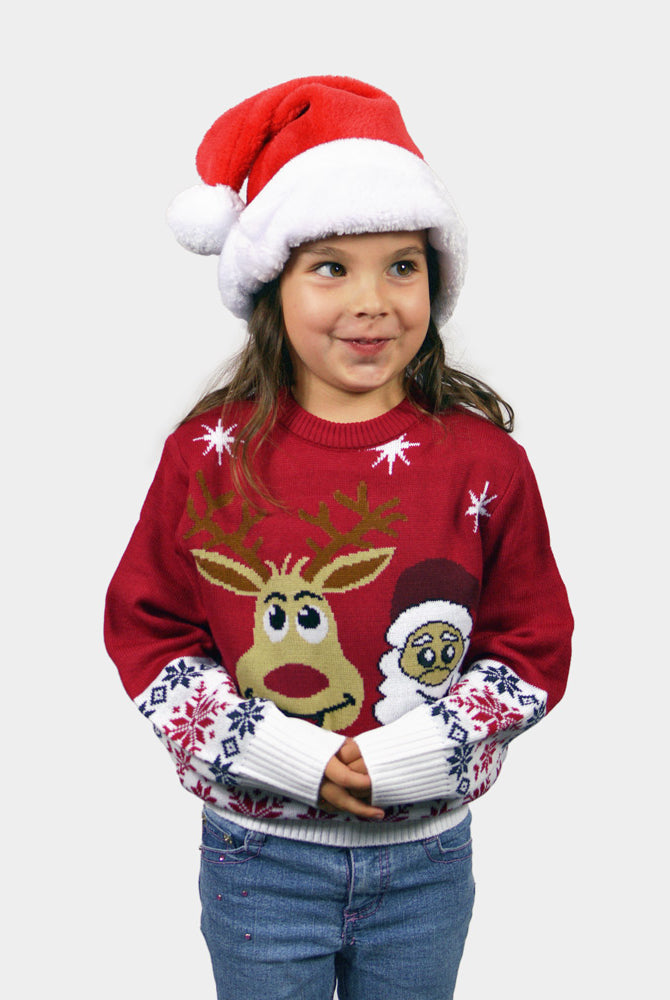 Pull de Noël Enfants Femme Pere Noël et Renne Souriants