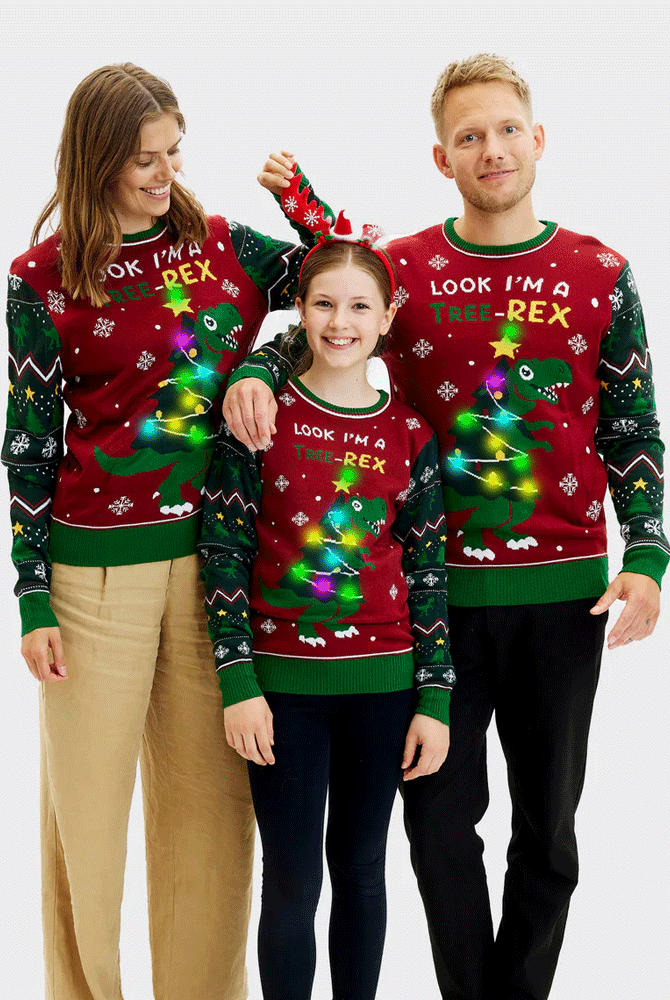Pull de Noël pour Femme et Famille Lumineux LED Christmas Tree-Rex