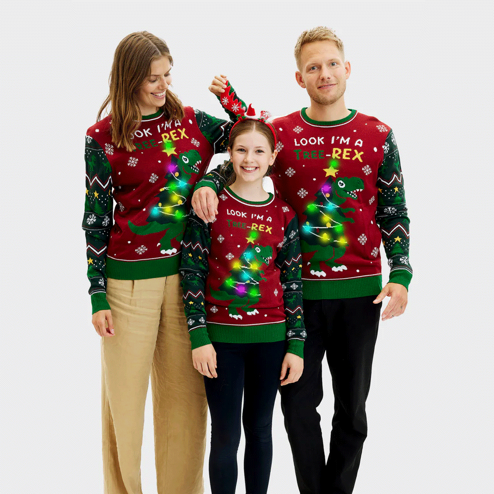 Pull de Noël pour Femme et Famille Lumineux LED Christmas Tree-Rex