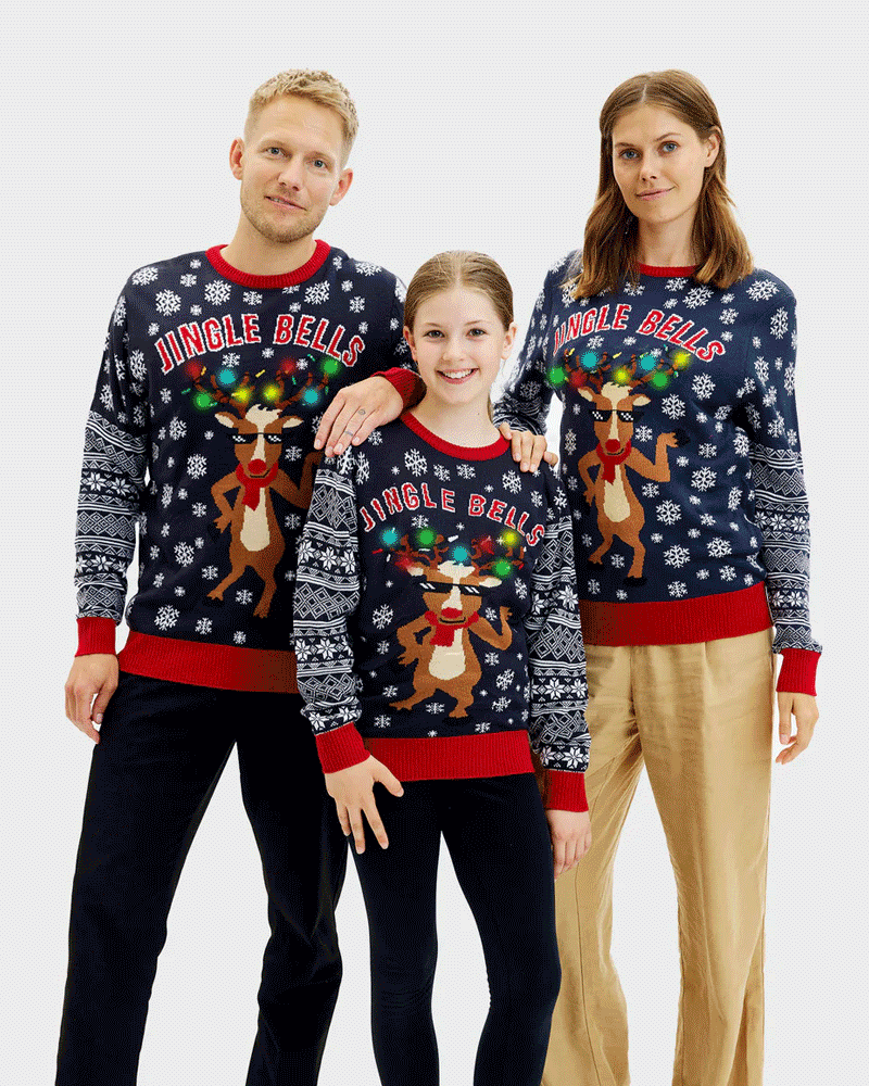 Pull de Noël Famille Femme Lumineux LED Jingle Bells