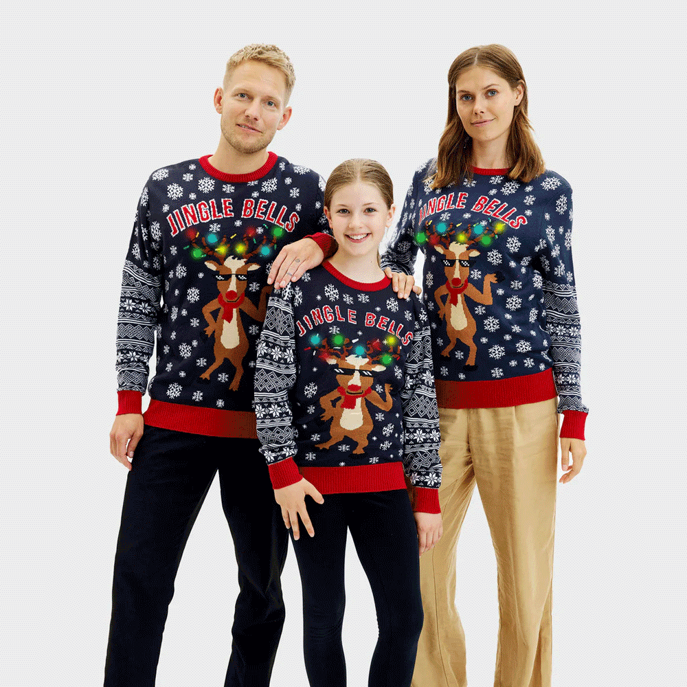 Pull de Noël Famille Femme Lumineux LED Jingle Bells