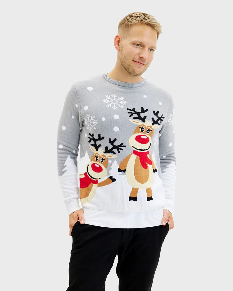 Pull de Noël pour Femme Gris Homme Rennes Mignonnes