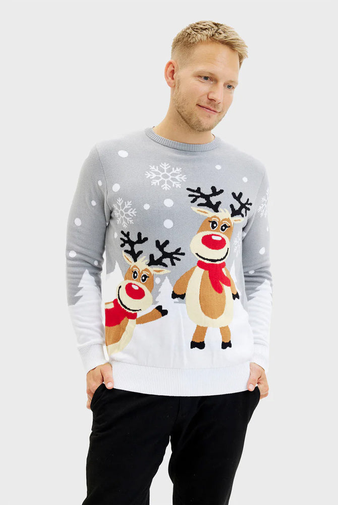 Pull de Noël pour Femme Gris Homme Rennes Mignonnes