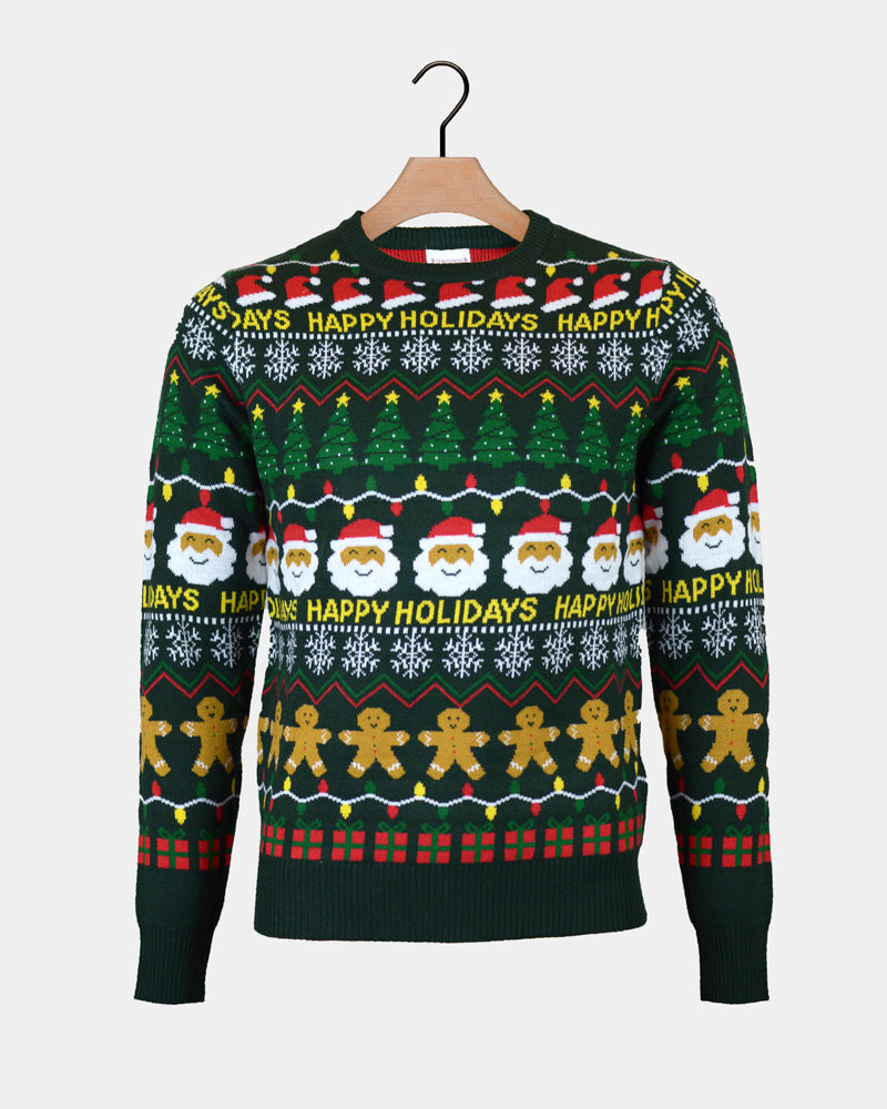 Pull de Noël pour Femme Happy Holidays Vert