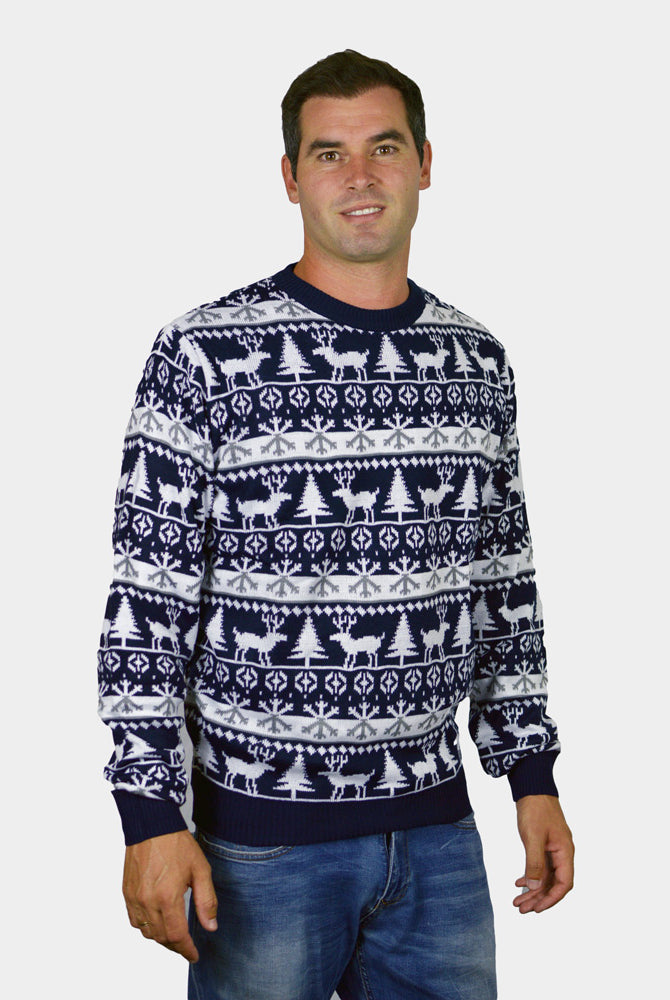 Pull de Noël Homme Femme Bandes avec Rennes et Sapins