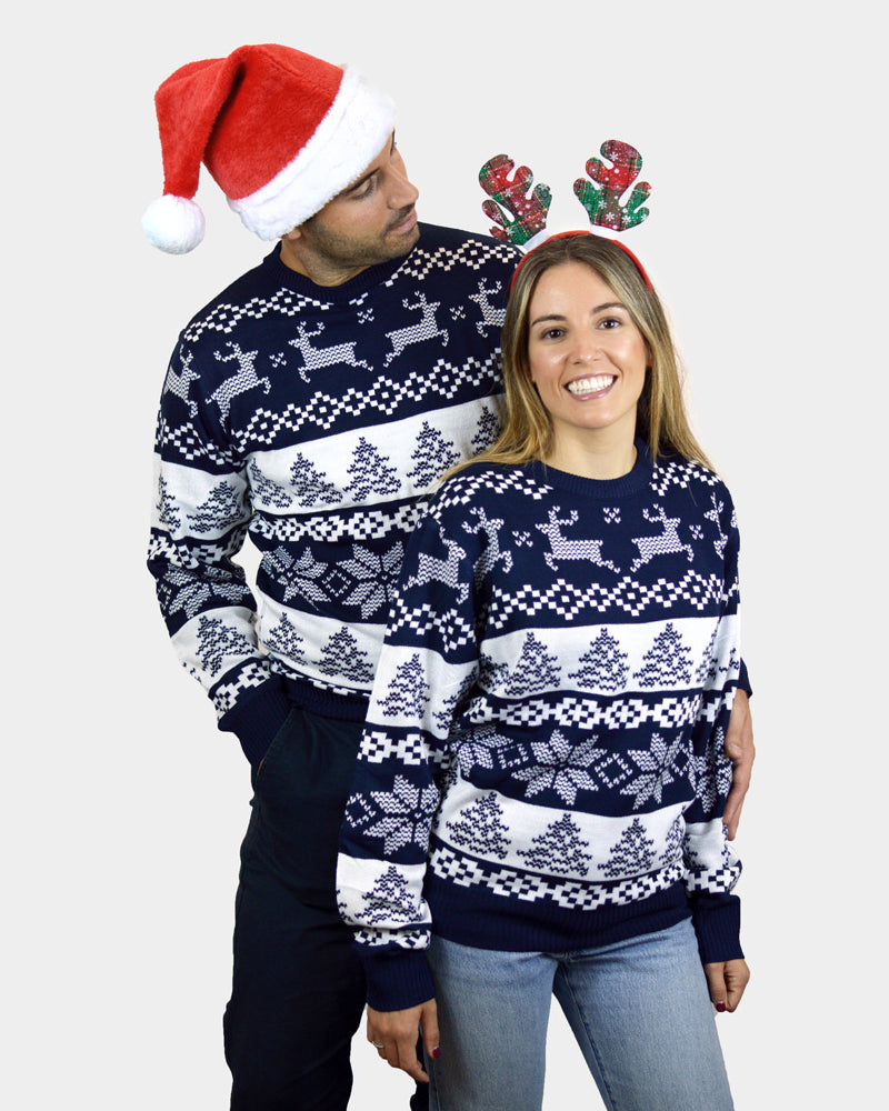 Pull de Noël Femme et Homme Enfants Bleu Pôle Nord