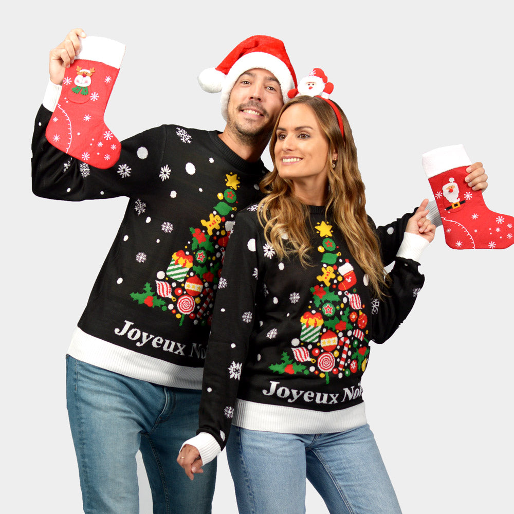 Pull de Noël Femme et Homme Enfants Noire Joyeux Noël