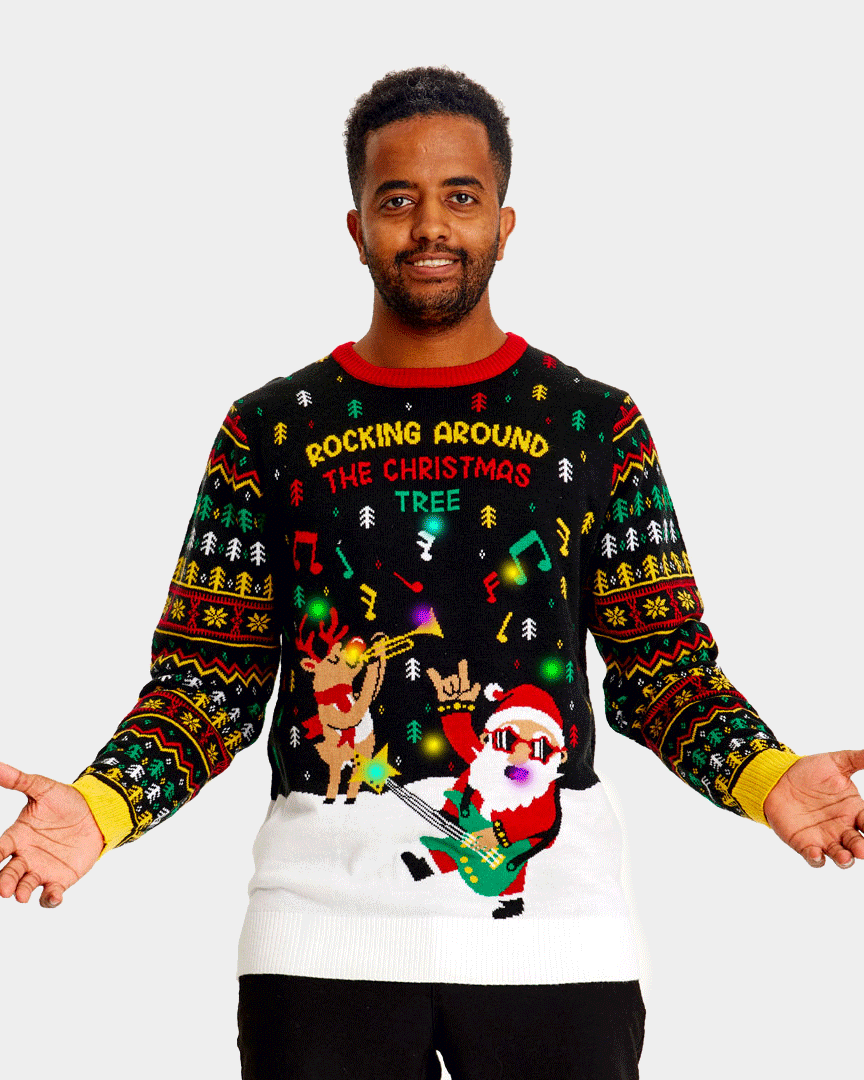 Pull de Noël femme Lumineux LED Père Noël Rocker Homme