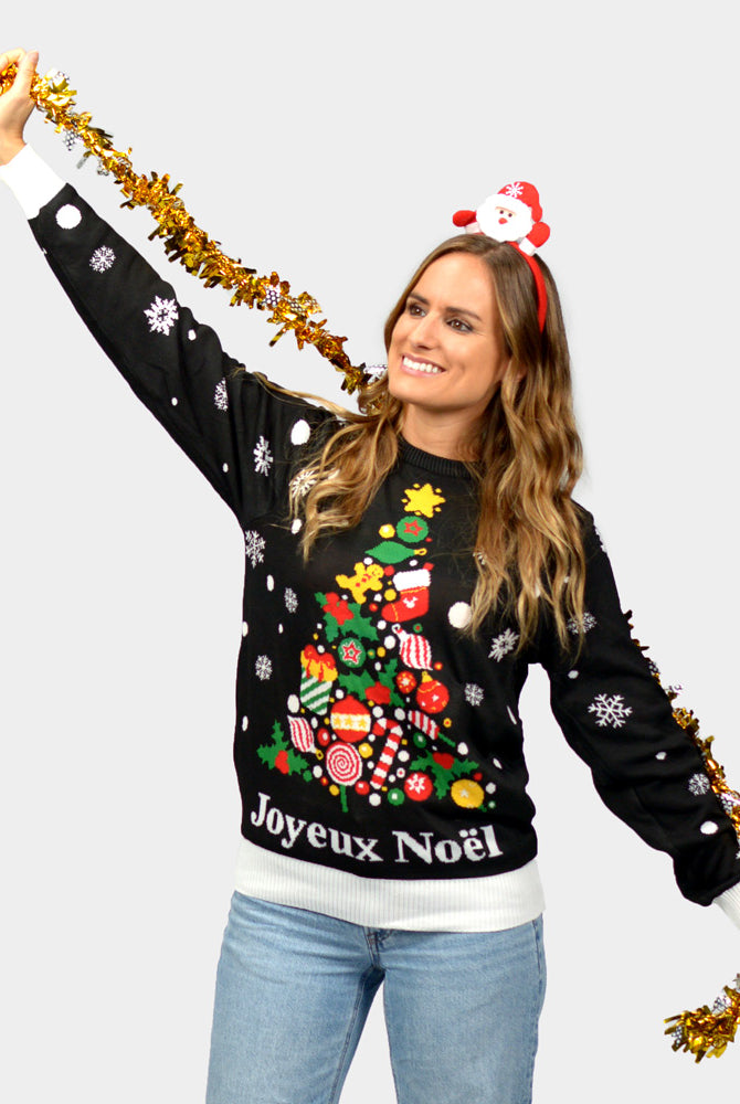 Pull de Noël Femme Homme Noire Joyeux Noël