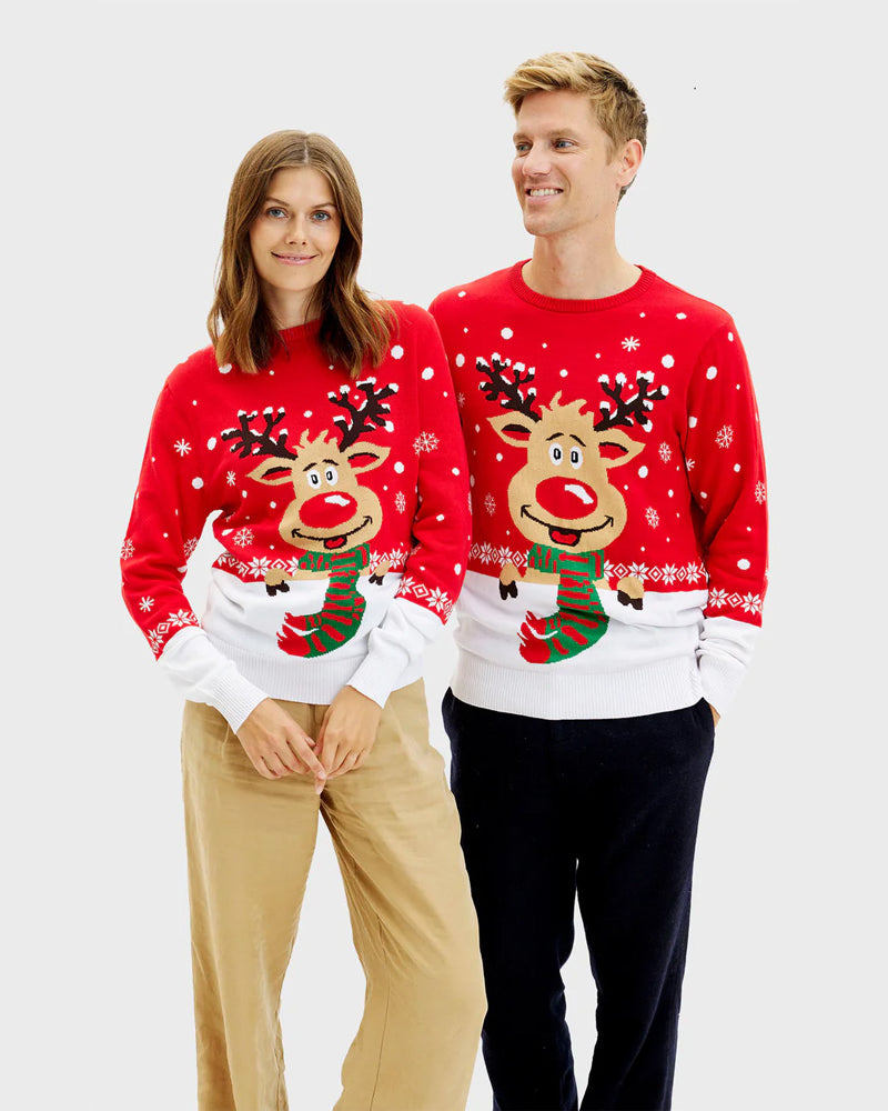 Pull de Noël pour Femme et Homme Renne avec Écharpe