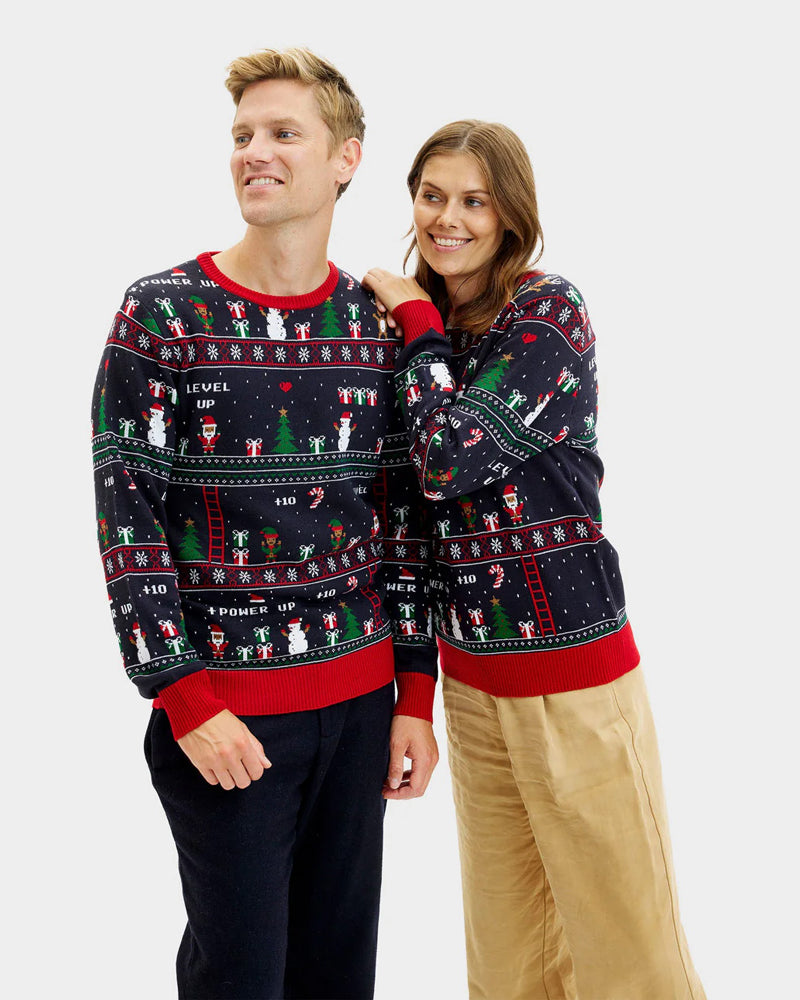 Pull de Noël pour Femme Jeux Vidéo Rétro couple