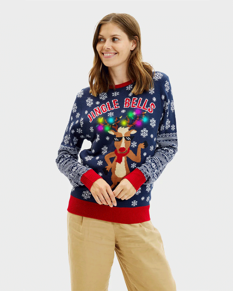 Pull de Noël LED Femme Lumineux Jingle Bells