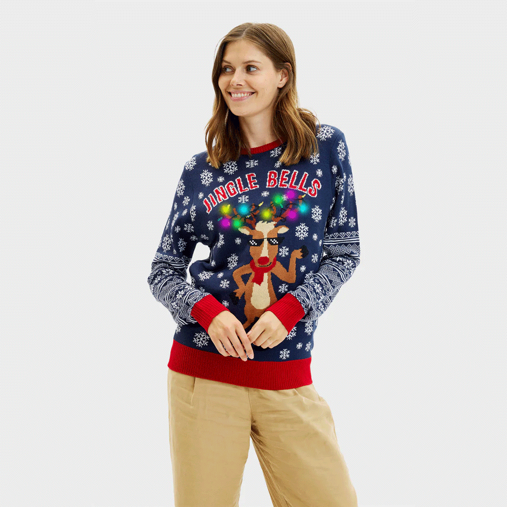Pull de Noël LED Femme Lumineux Jingle Bells