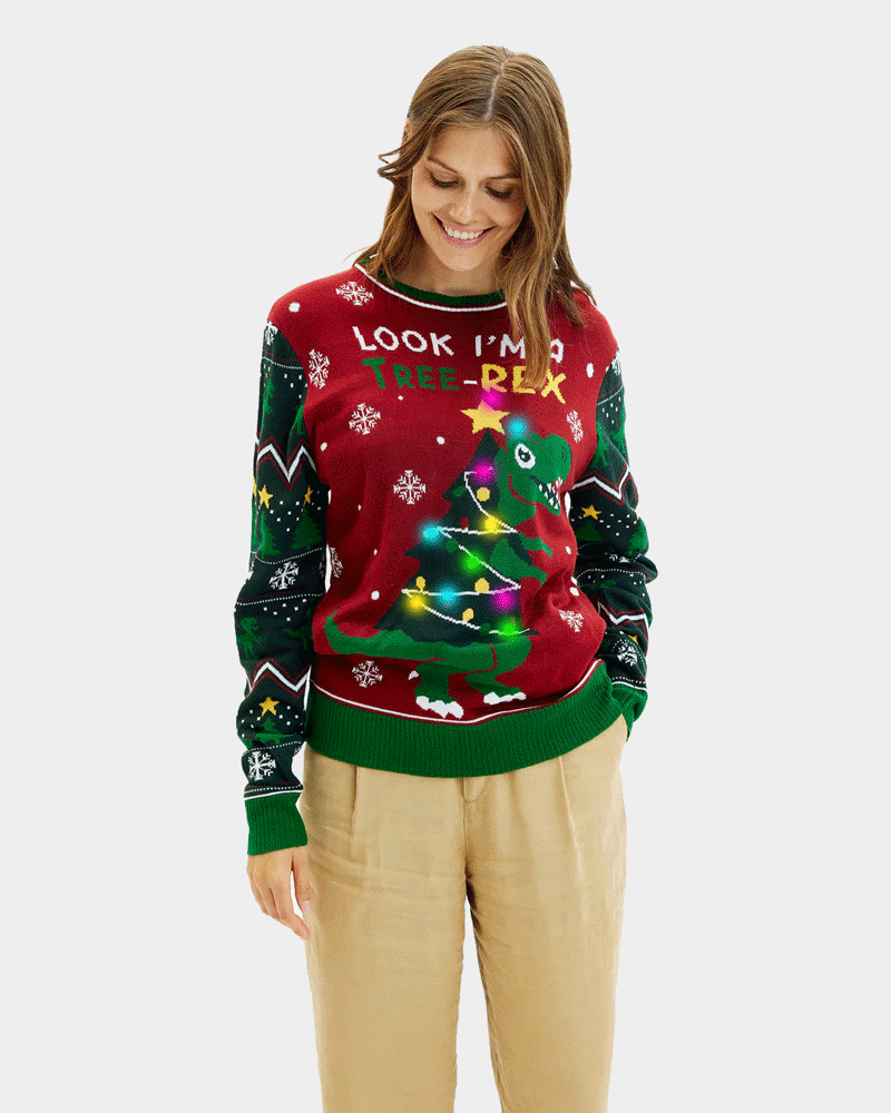 Pull de Noël pour Femme Lumineux LED Christmas Tree-Rex