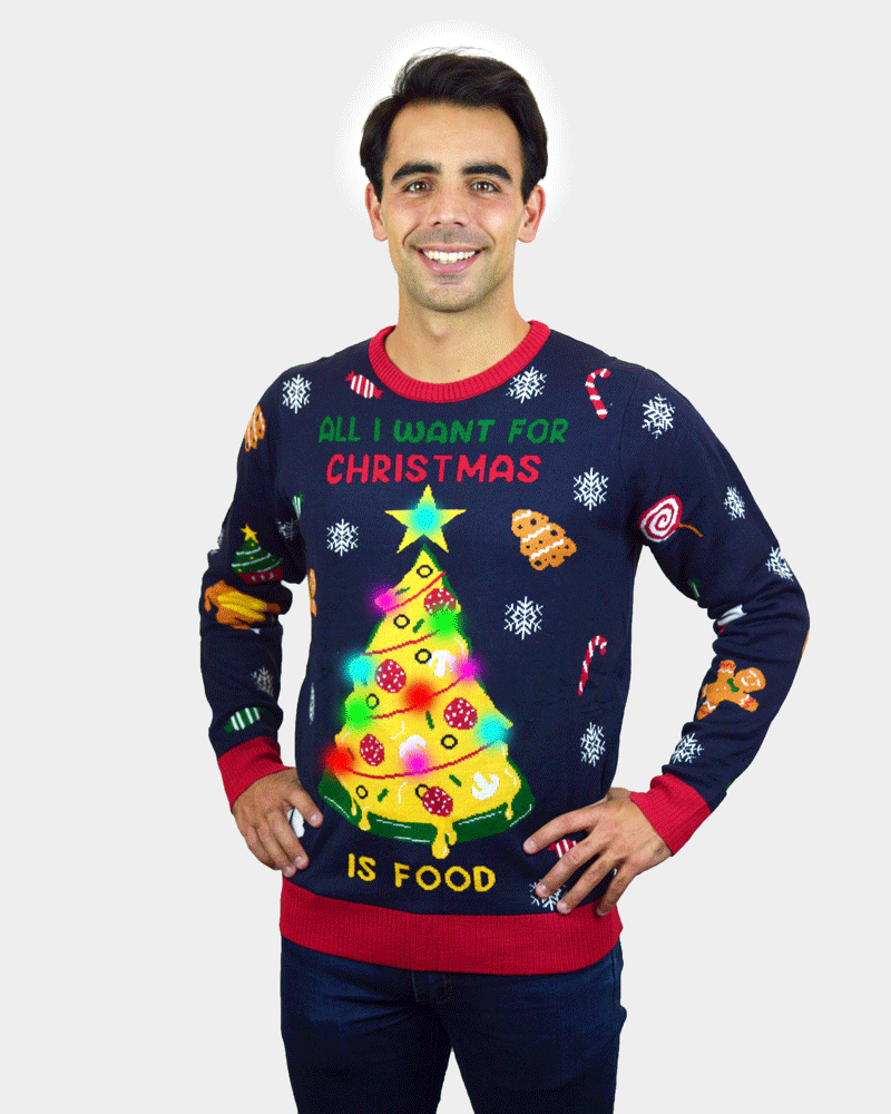 Pull de Noël pour Femme Lumineux LED Homme Christmas Food