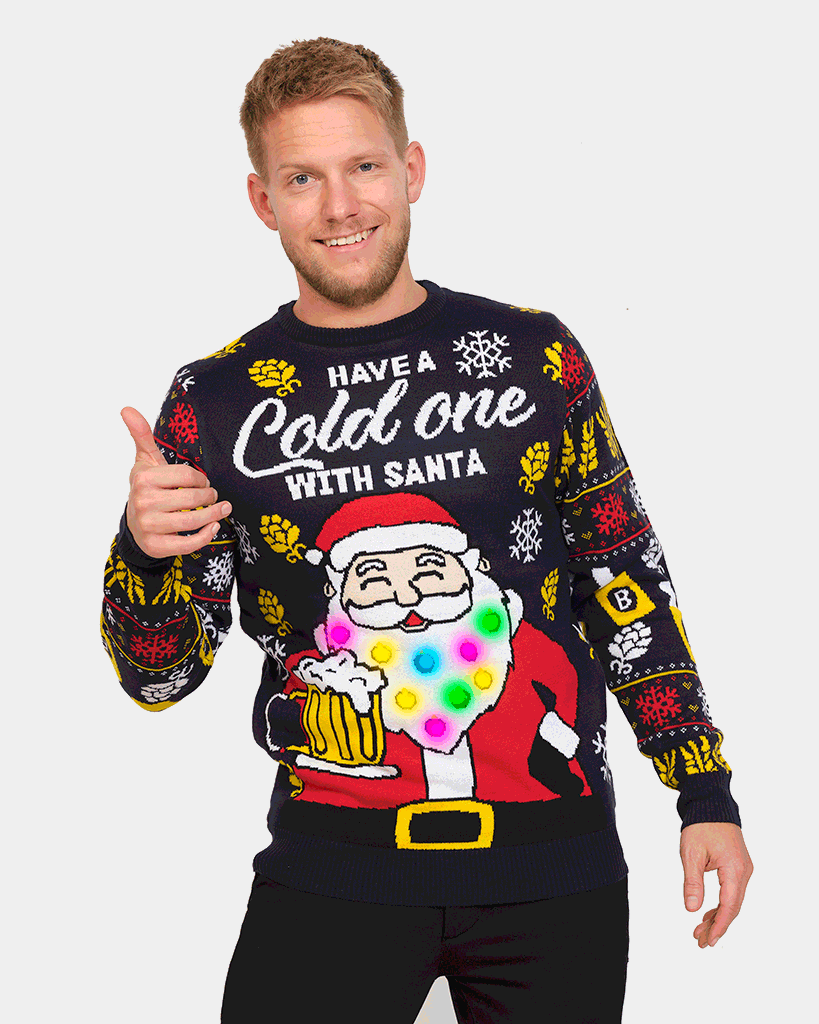 Pull de Noël pour Femme Lumineux LED Père Noël Homme Bière