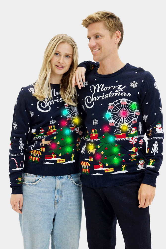 Pull de Noël pour Femme Lumineux LED Marché de Noël Homme