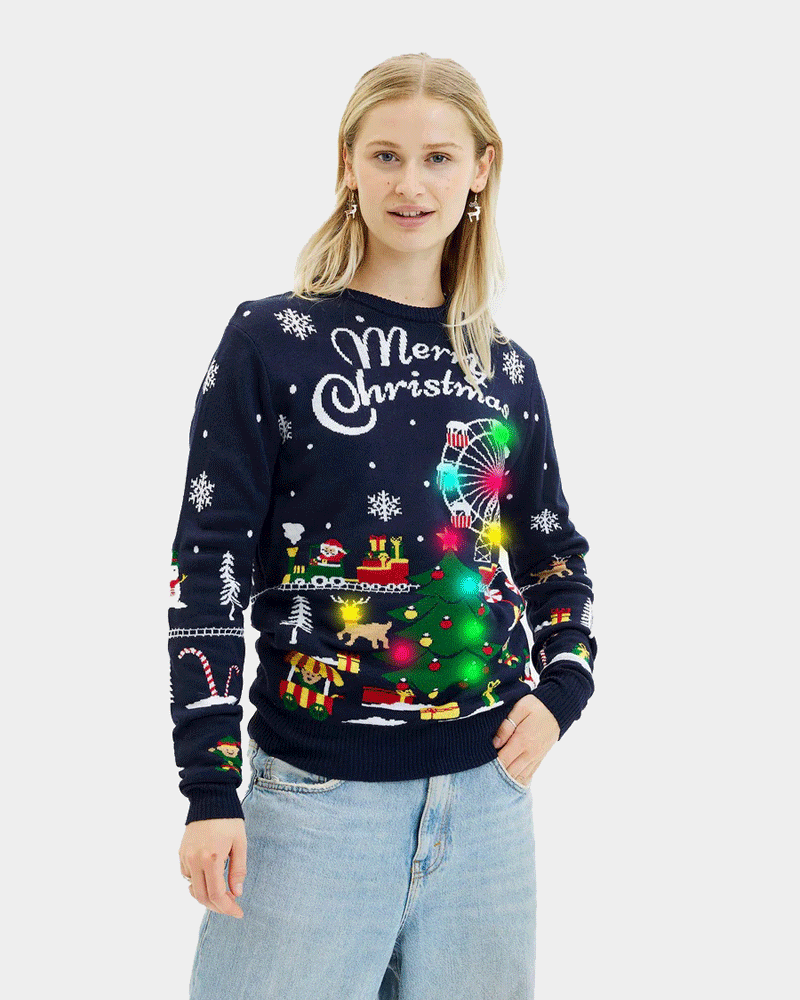 Pull de Noël pour Femme Lumineux LED Marché de Noël
