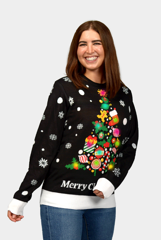 Sapin de Noël Pull de Noël pour Femme Lumineux LED Noire