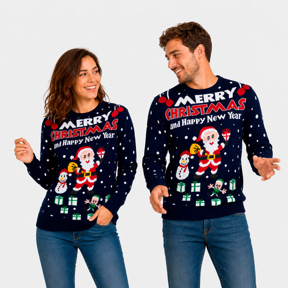 Pull de Noël pour Femme Merry Christmas and Happy New Year Couple