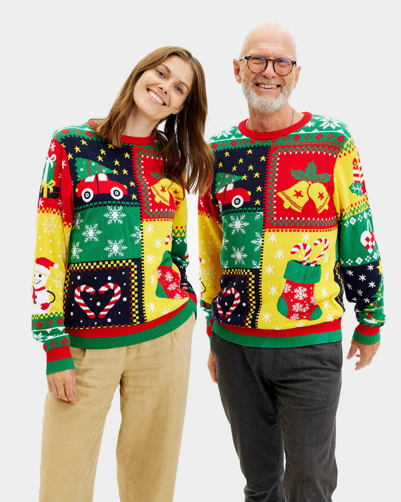 Pull de Noël pour Femme Patchwork en Coton Bio Couple