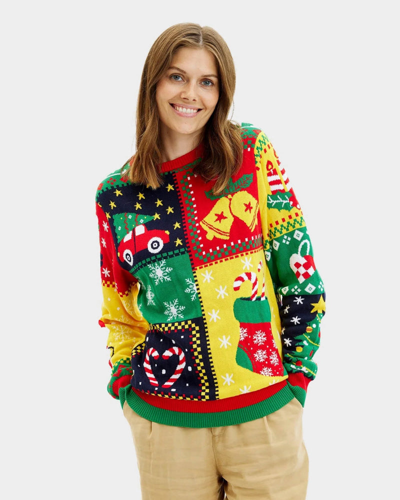 Pull de Noël pour Femme Patchwork en Coton Bio