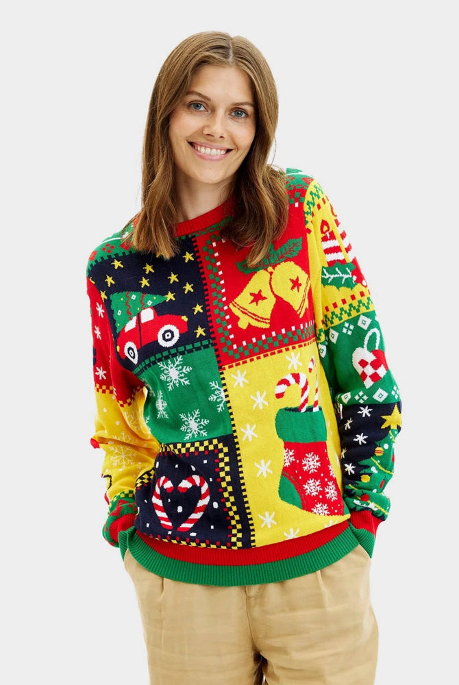 Pull de Noël pour Femme Patchwork en Coton Bio