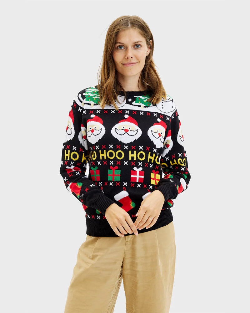 Pull de Noël Femme Père Noël Bonhommes de Neige  Cadeaux et Coton Bio