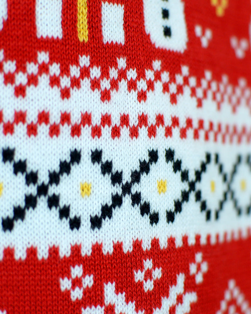 Pull de Noël Femme Rouge Sapins Coton Bio Bonhommes de Neige