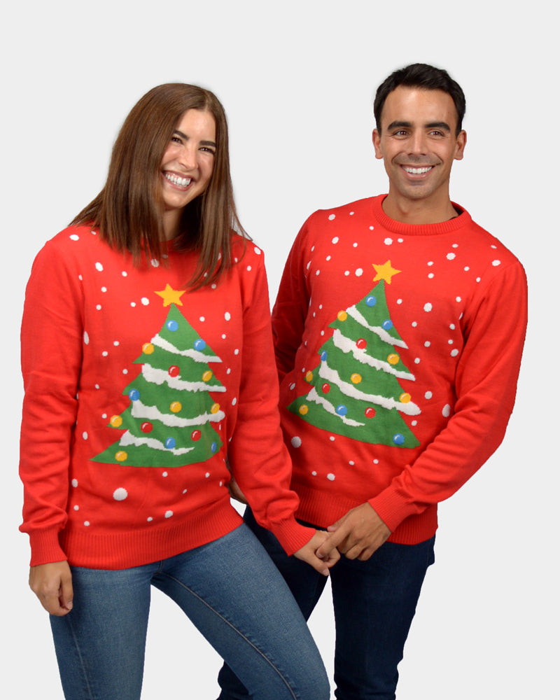 Pull de Noël homme Femme Rouge Sapin de Noël