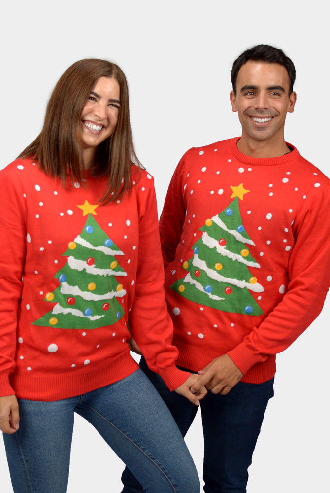 Pull de Noël homme Femme Rouge Sapin de Noël