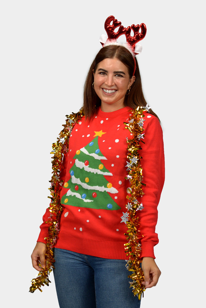Pull de Noël pour Femme Rouge Sapin de Noël