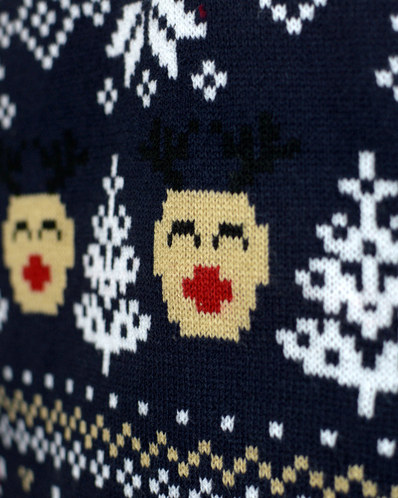 Pull de Noël pour Femme Sapins Bleu Bonhommes de Neige