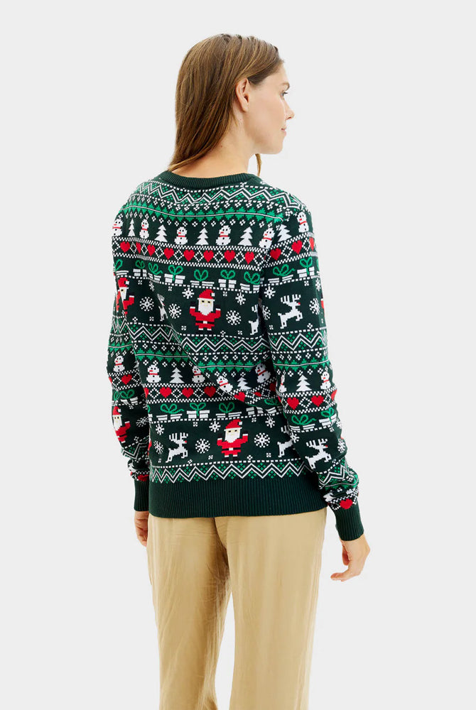 Pull de Noël pour Femme Vert en Coton Bio Joyeux