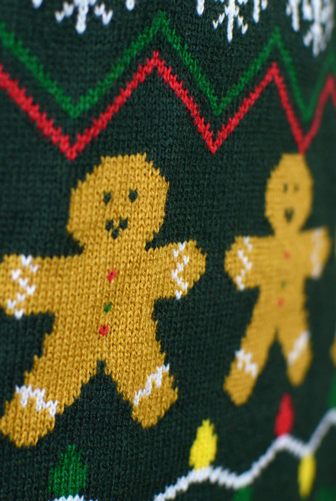 Pull de Noël pour Femme Vert Happy Holidays Gingerbread