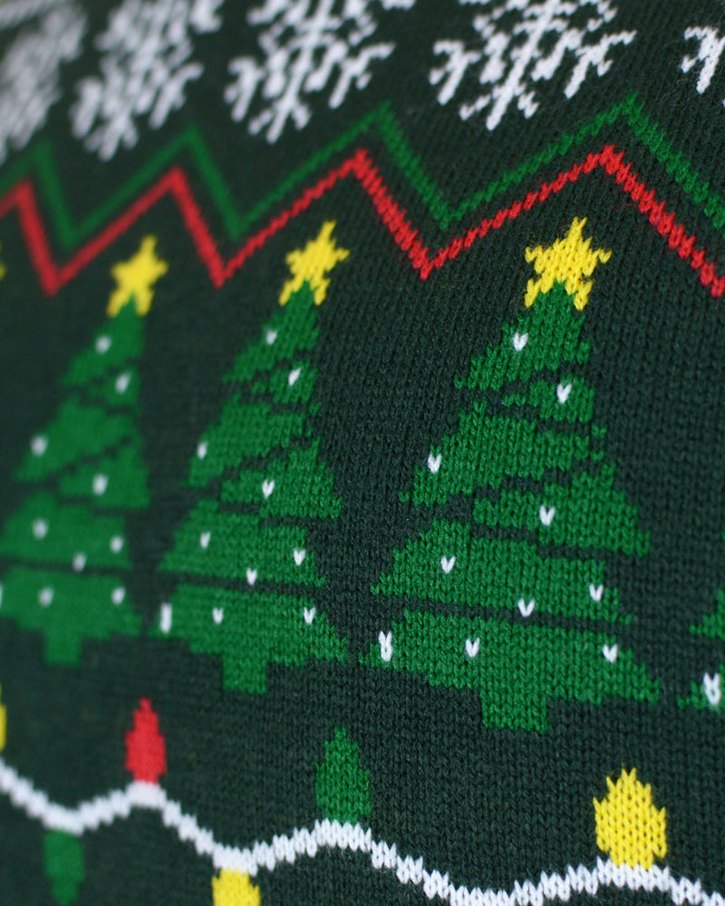Pull de Noël pour Femme Vert Happy Holidays Sapins