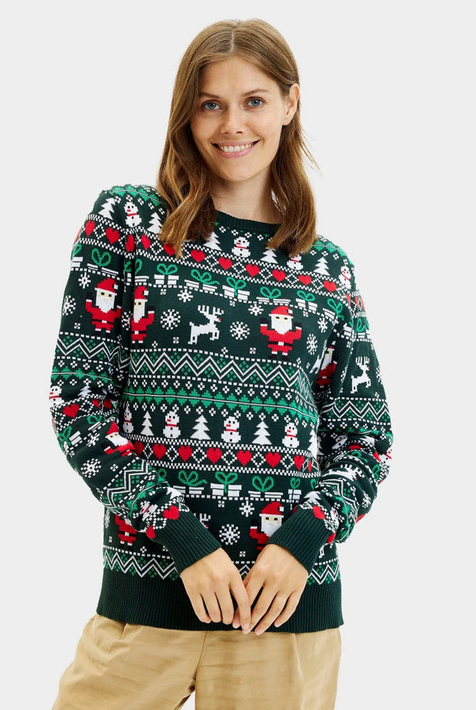 Pull de Noël pour Femme Vert Joyeux en Coton Bio