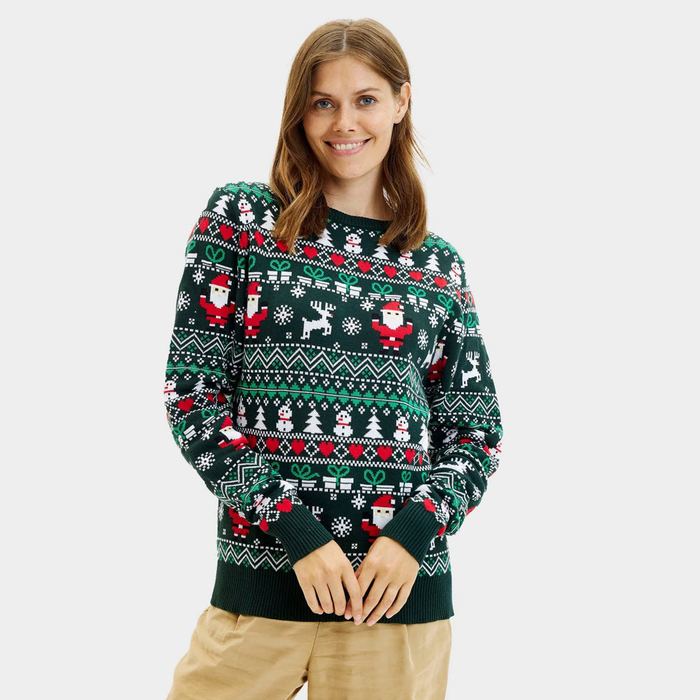 Pull de Noël pour Femme Vert Joyeux en Coton Bio