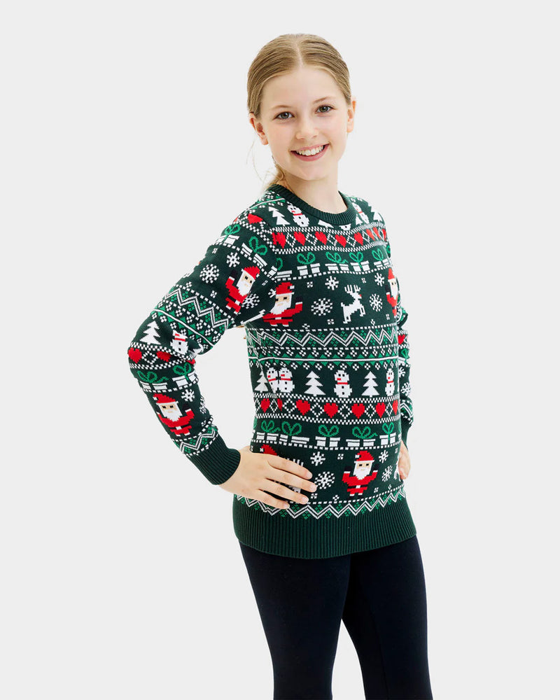 Pull de Noël fille enfants Vert Joyeux en Coton Bio