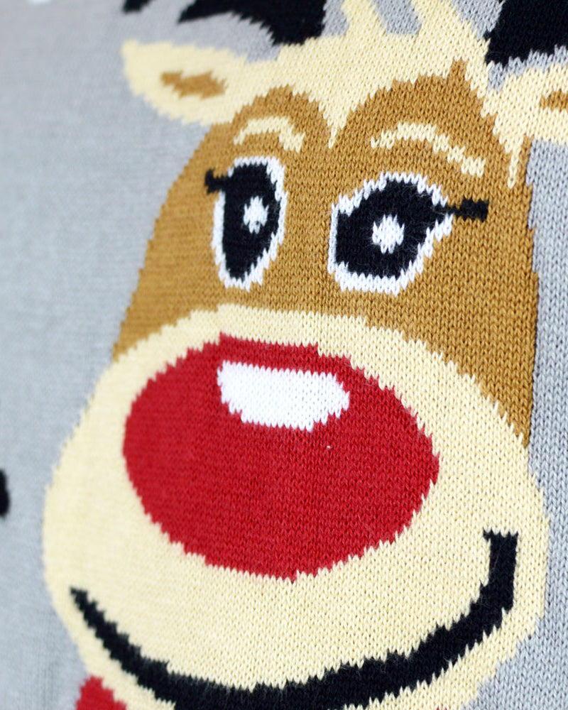 Pull de Noël Gris Enfants avec Rennes Mignonnes