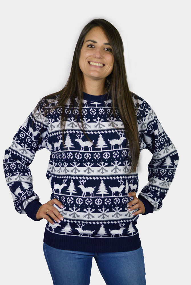 Pull de Noël Homme Femme Bandes avec Rennes et Sapins