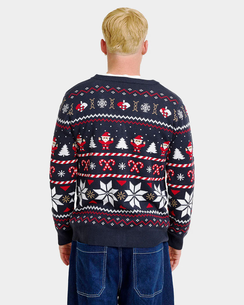 Pull de Noël Cardigan Homme Bleu avec Étoiles Polaires