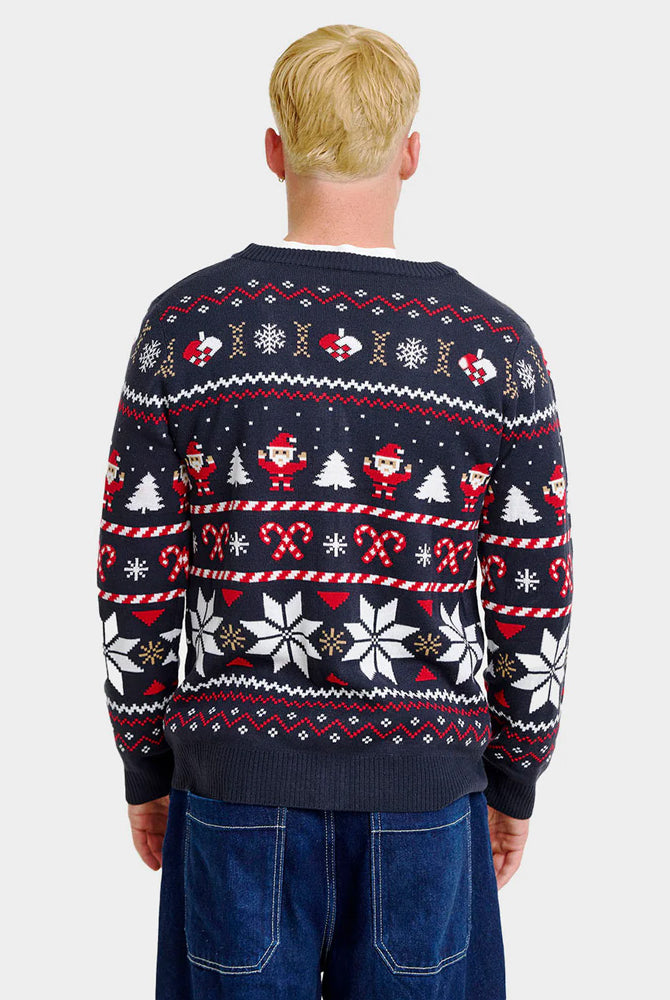 Pull de Noël Cardigan Homme Bleu avec Étoiles Polaires