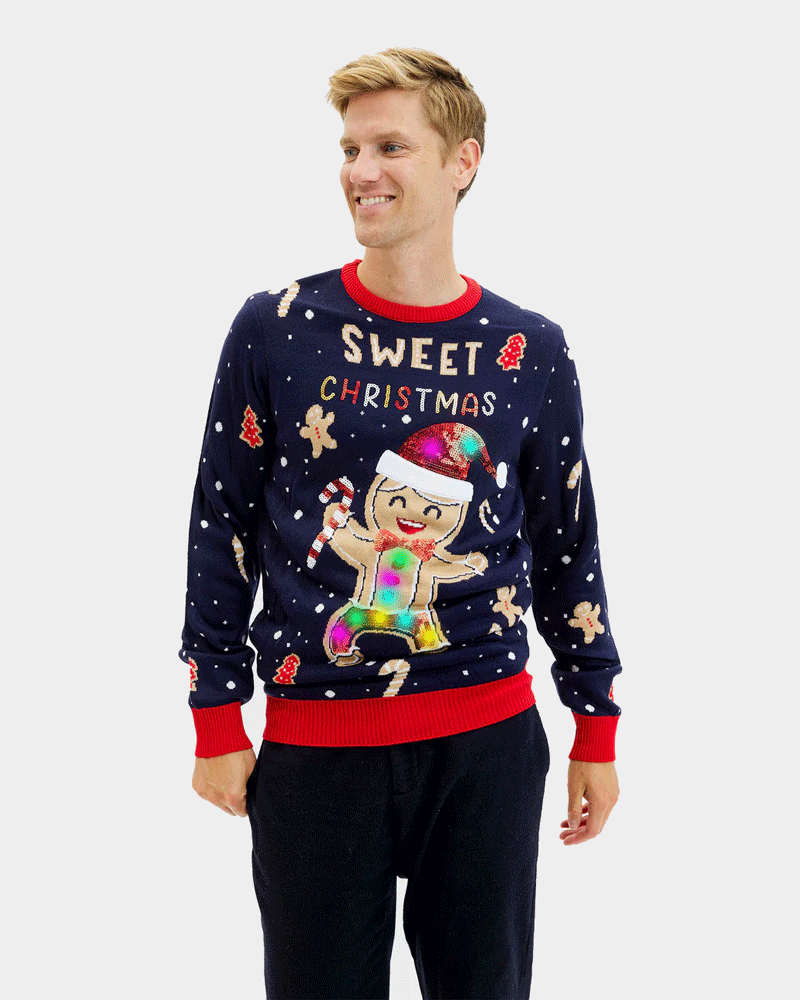 Cookie Pull de Noël pour Homme Lumineux LED Bleu Ginger