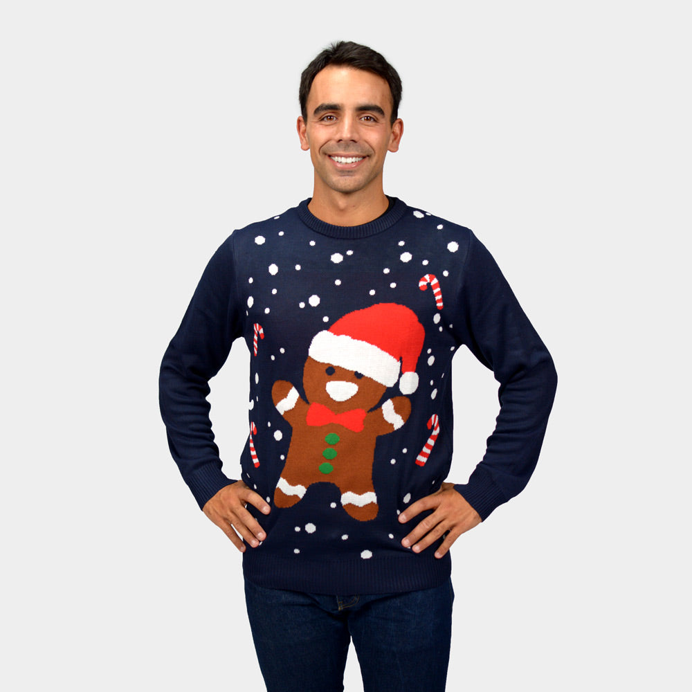 Pull de Noël pour Homme Bleu Gingerbread