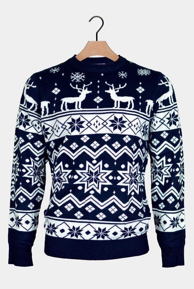 Pull de Noël pour Homme Bleu avec Renne et Étoile Nordique