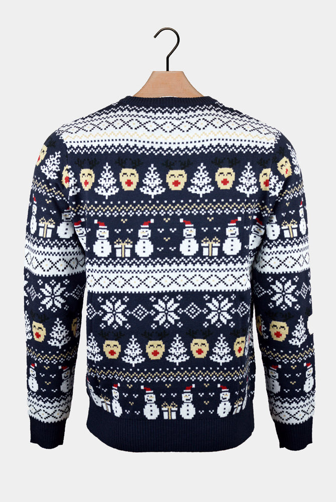 Pull de Noël pour Homme Bonhommes de Neige Bleu Sapins
