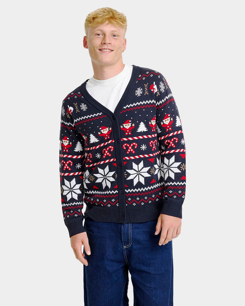 Pull de Noël Cardigan pour Homme Bleu avec Étoiles Polaires
